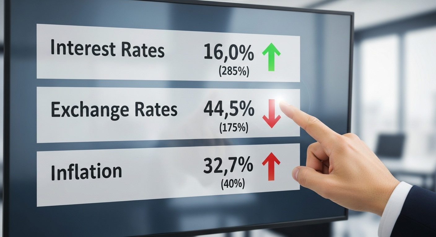 금리, 환율, 물가 등 주요 경제 지표의 변화 추세를 보여주는 깔끔한 인포그래픽.