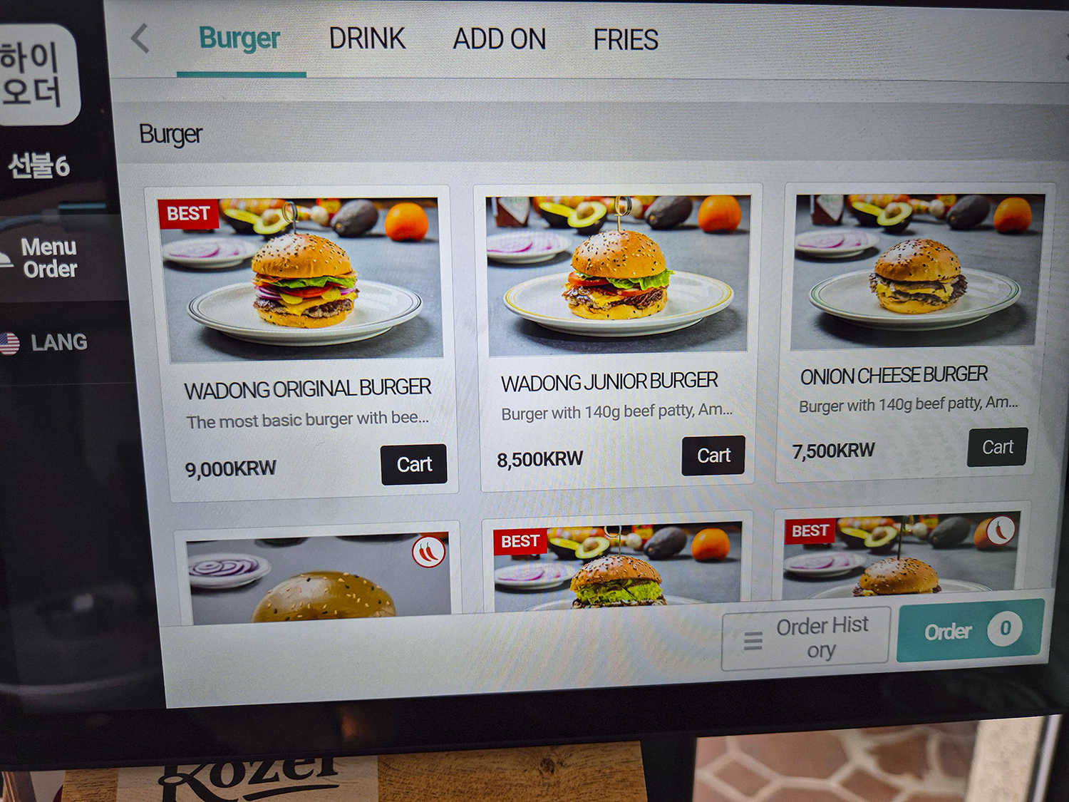 와동 버거 메뉴판&amp;#44; 영어버전