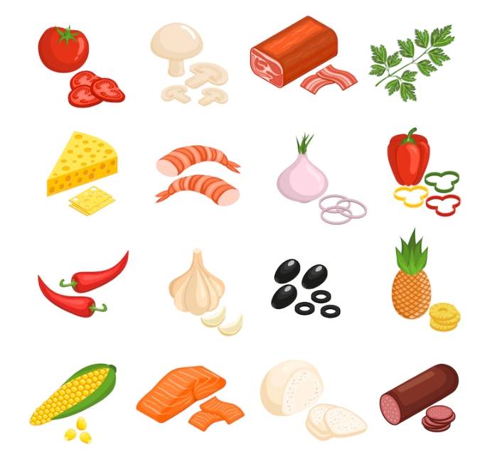 토마토&#44; 마늘 등 다양한 음식물 그림