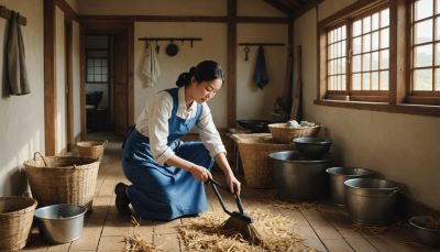 농가도우미가 청소를 하고 있다