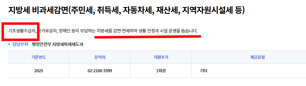 기초생활수급자 지방세 비과세 감면 내용