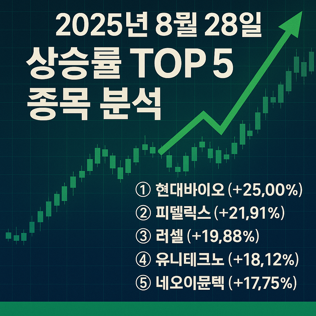 2025년 8월 28일 상승률 TOP 5 종목 분석