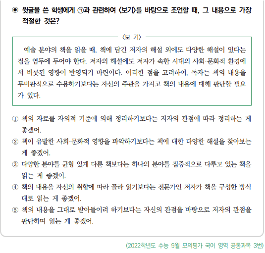 글의 내용을 다른 관점에서 비판적으로 이해하기-예시문항