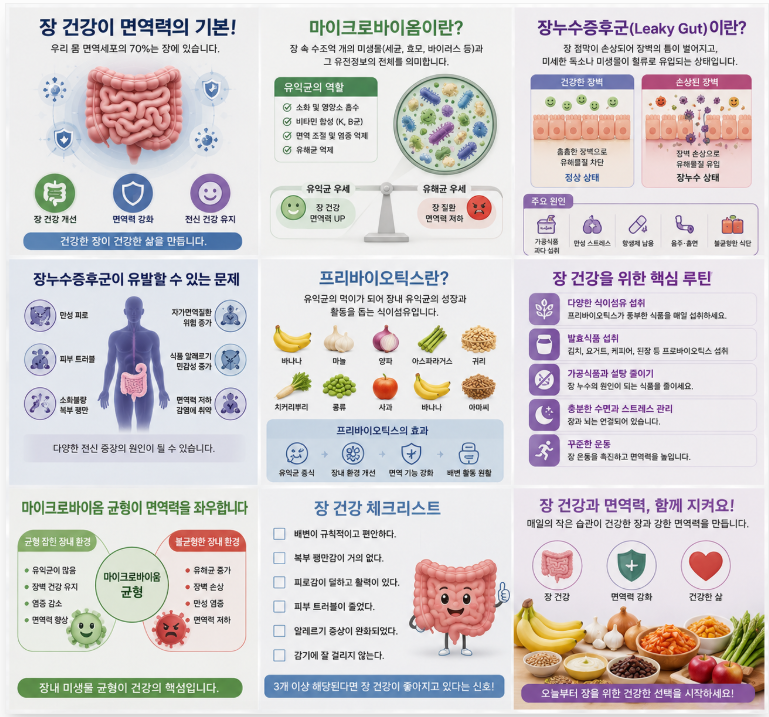 장 건강과 면역력 (마이크로바이옴, 장누수증후군, 프리바이오틱스)