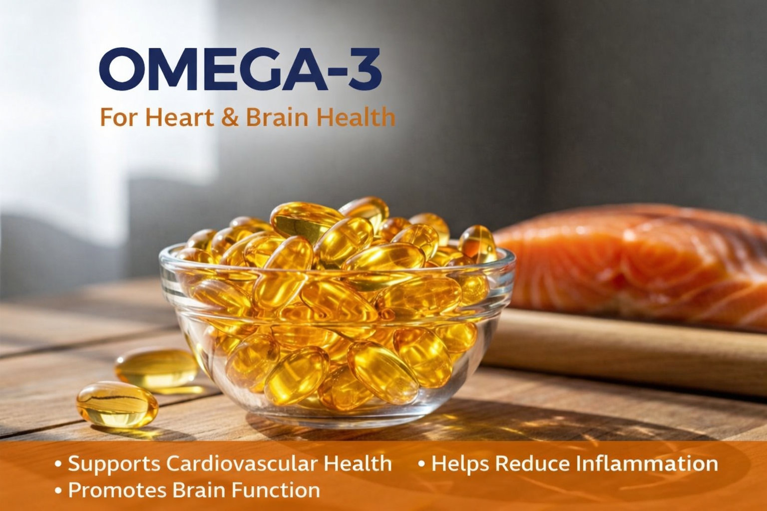 오메가3 영양제와 생선 식품 이미지