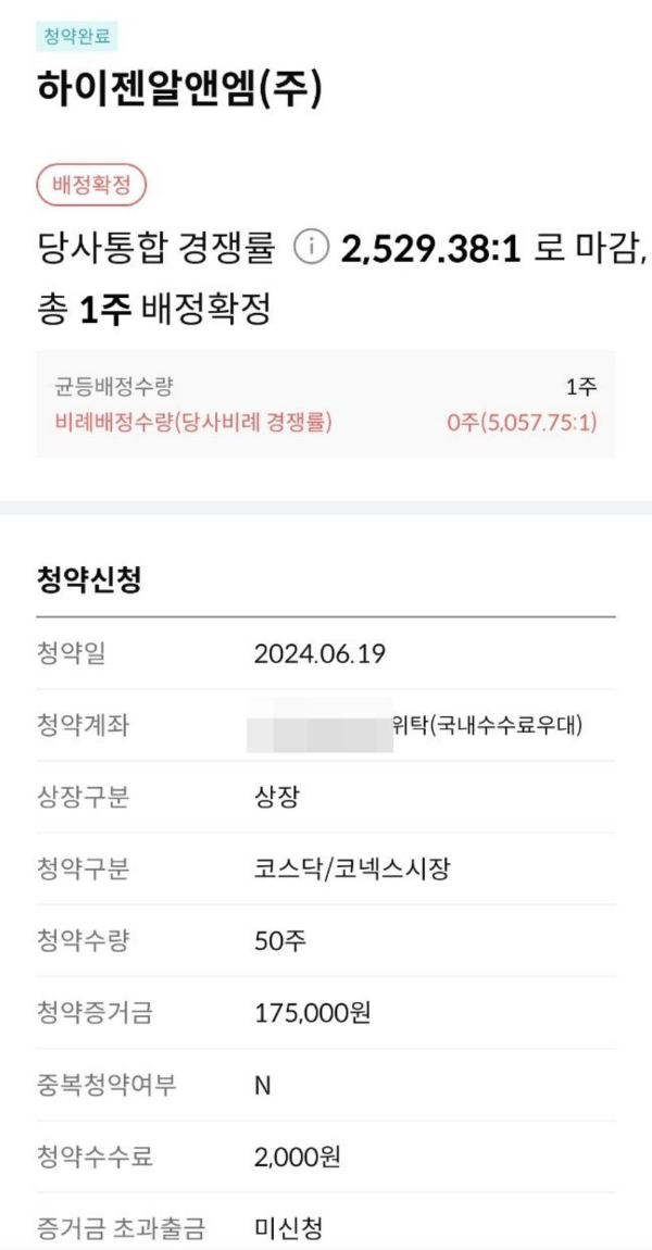 하이젠알앤엠 청약완료