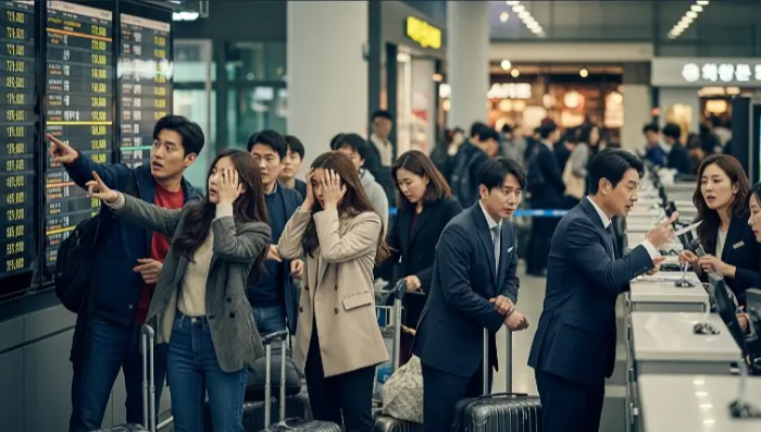 공항내 분주한 사람들