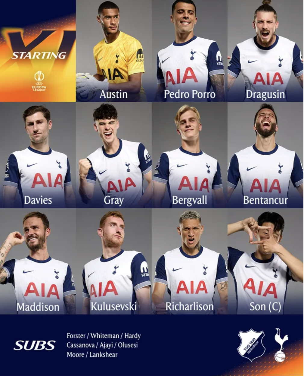 유로파리그 7차전 호펜하임전 토트넘 선발라인업