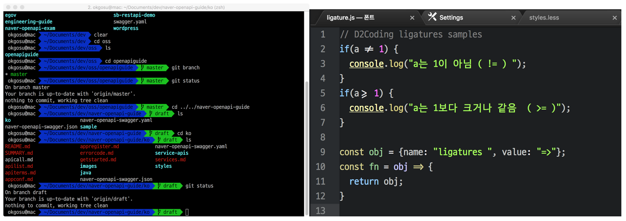 D2Coding 적용 예시