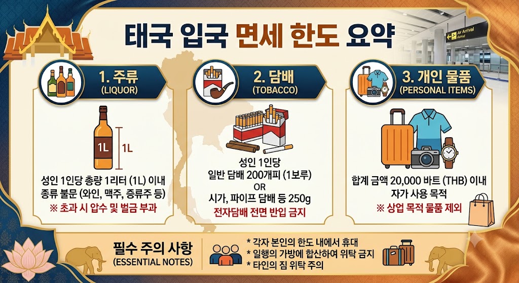 태국 입국 시 면세 한도 품목 안내