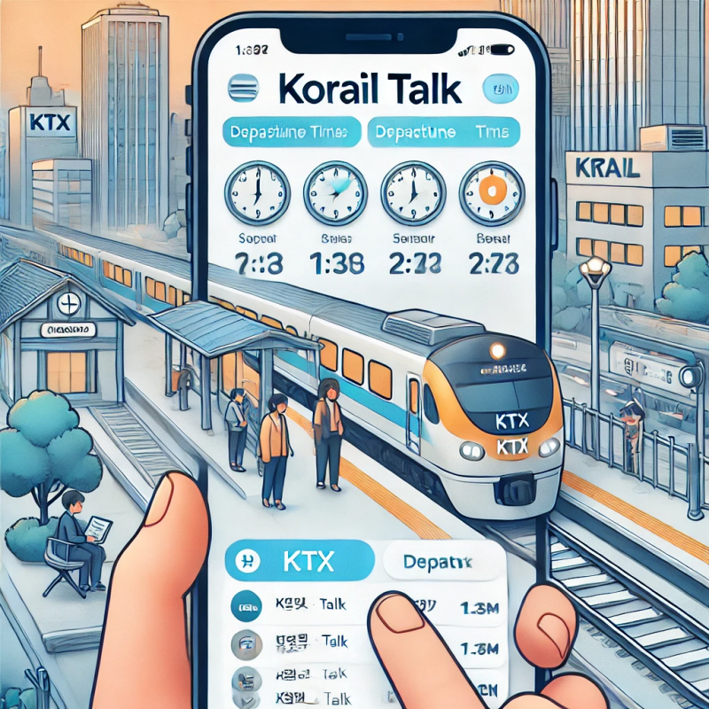코레일톡 앱에서 실시간 KTX 시간표를 확인하는 화면.
