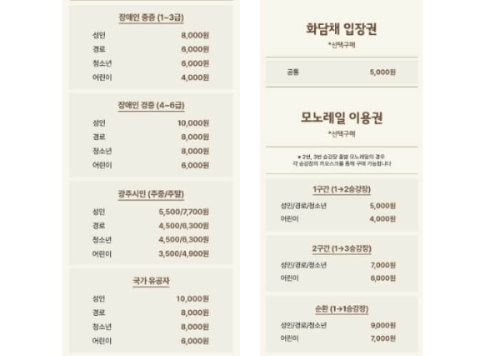 화담숲 입장료 할인 가격 화담채 모노레일 이용가격