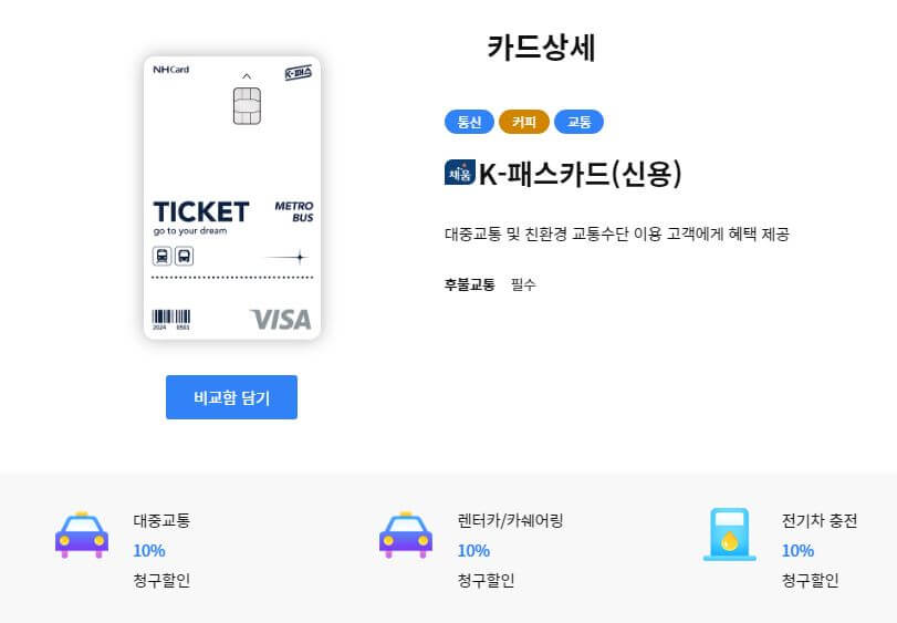 NH 농협카드 K패스카드 혜택