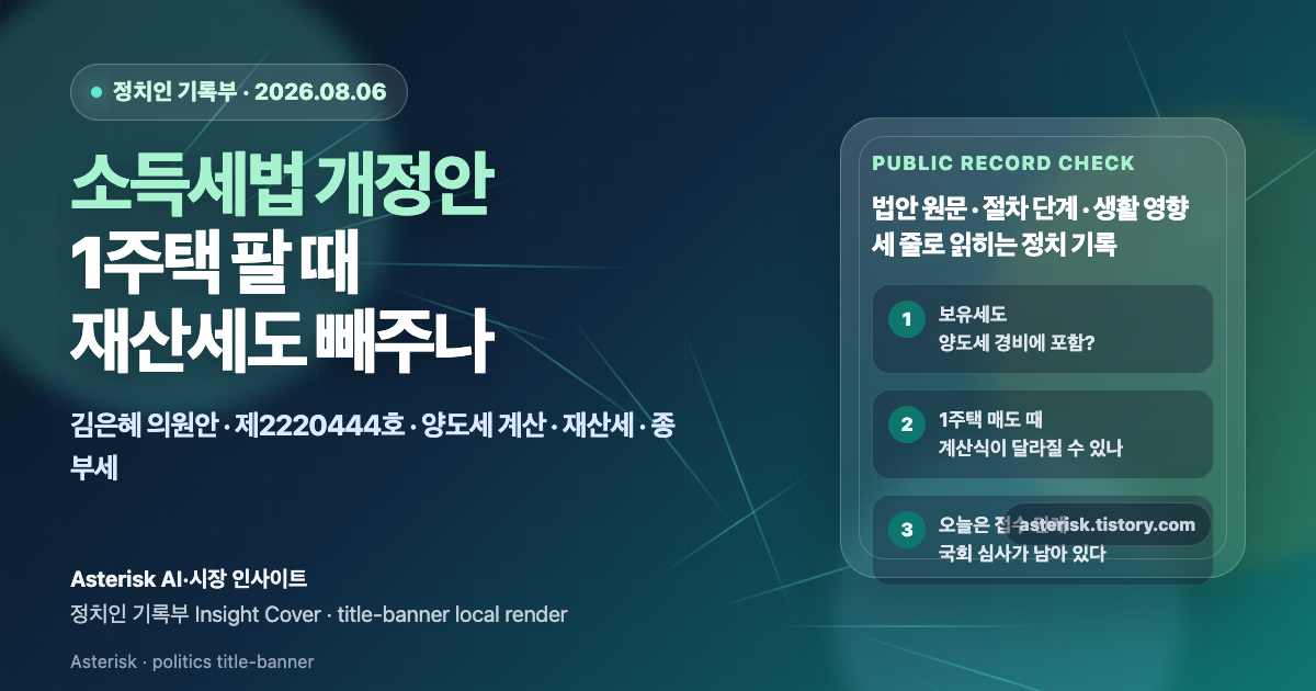 소득세법 개정안이 1주택 양도소득세 계산에서 재산세와 종합부동산세를 어떻게 다루려는지 설명하는 타이틀 배너 이미지
