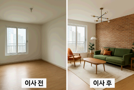 이사 전과 후의 인테리어