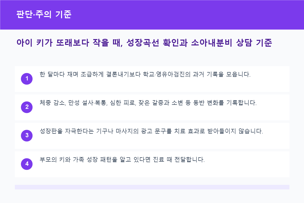 성장 관찰과 전문 상담이 필요한 변화 비교표