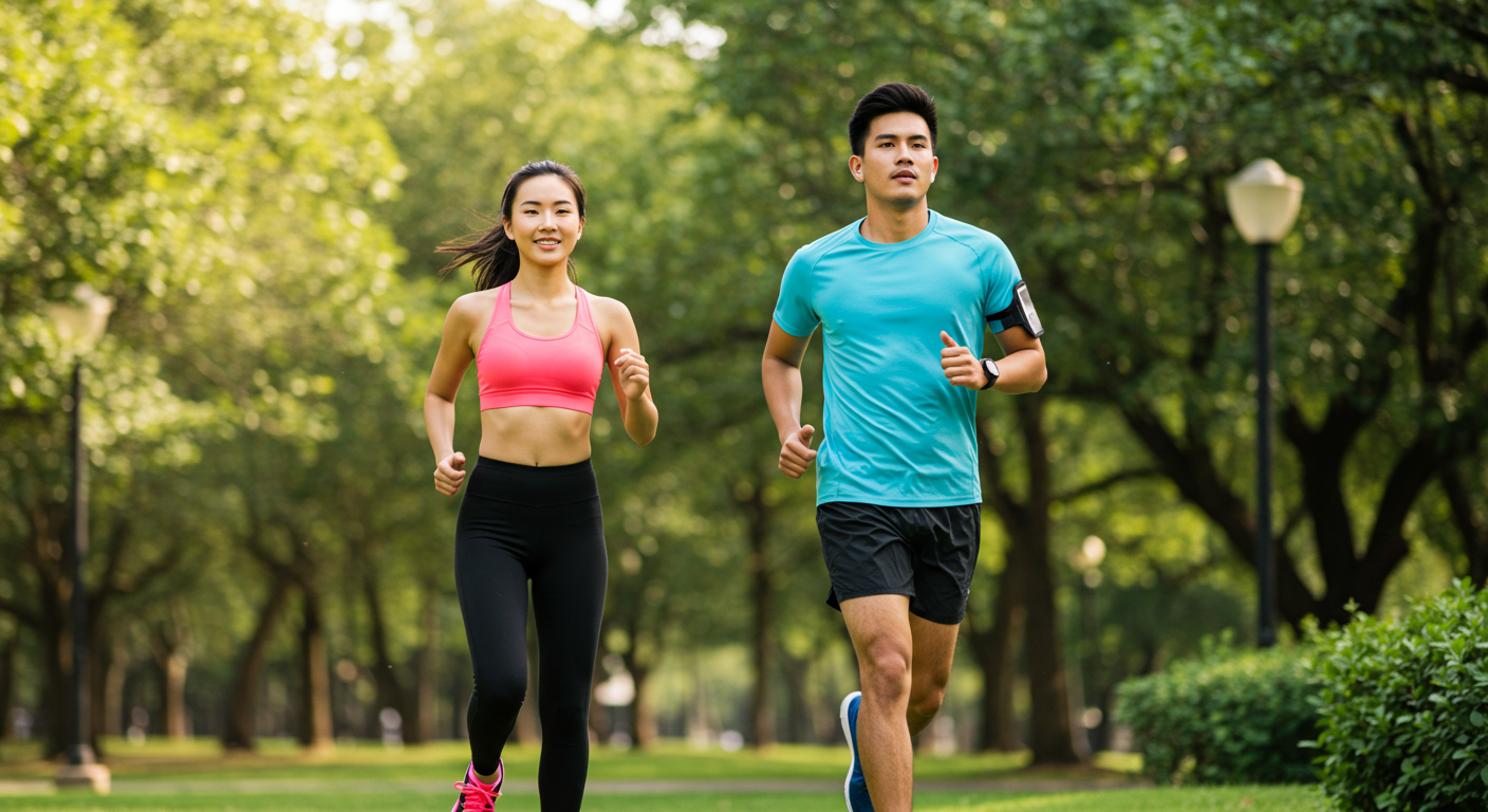 걷기 운동하는 남녀 사진