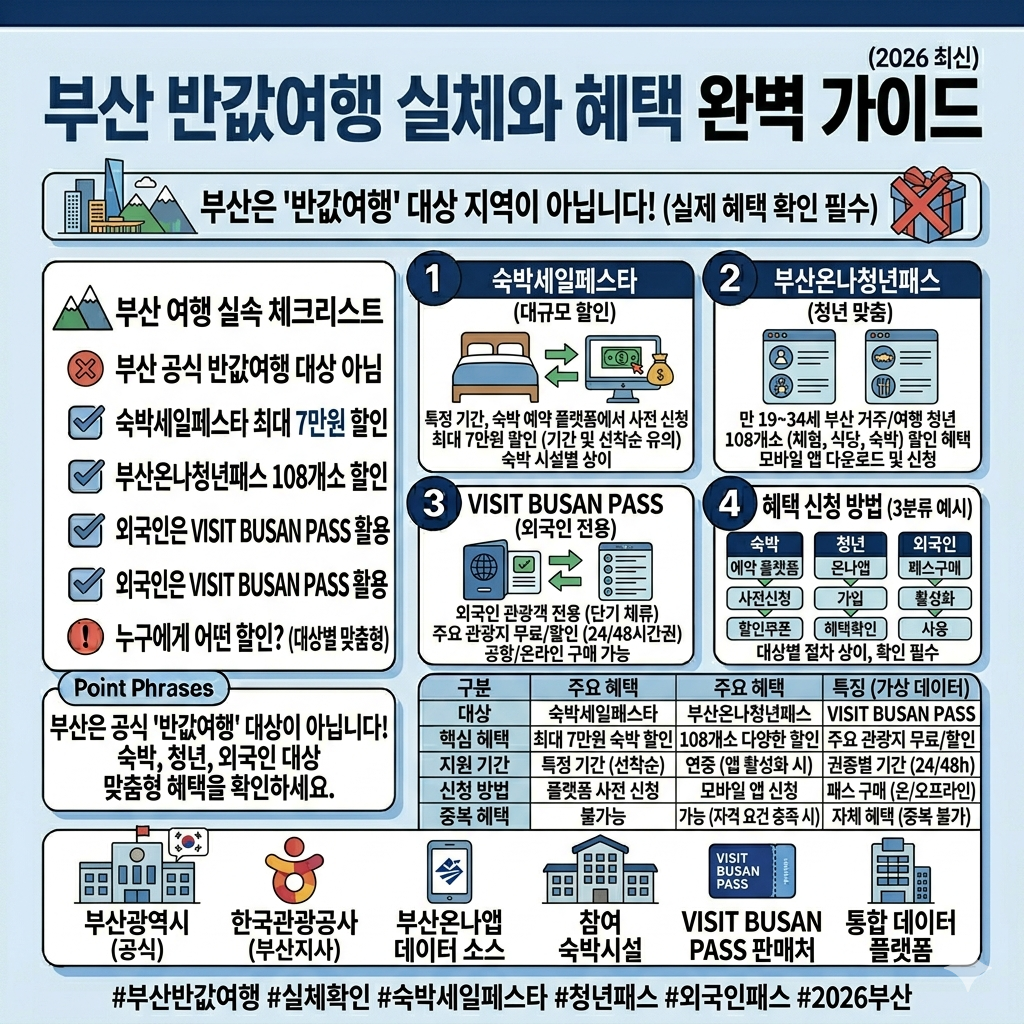 부산 반값여행 숙박할인&middot;청년패스&middot;비짓부산패스 인포그래픽
