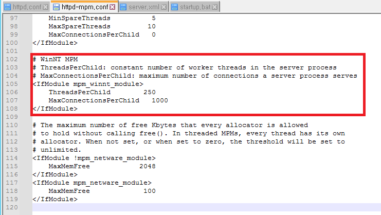 Apache httpd-mpm.conf 파일에서 MaxConnectionsPerChild 값을 조정하는 방법