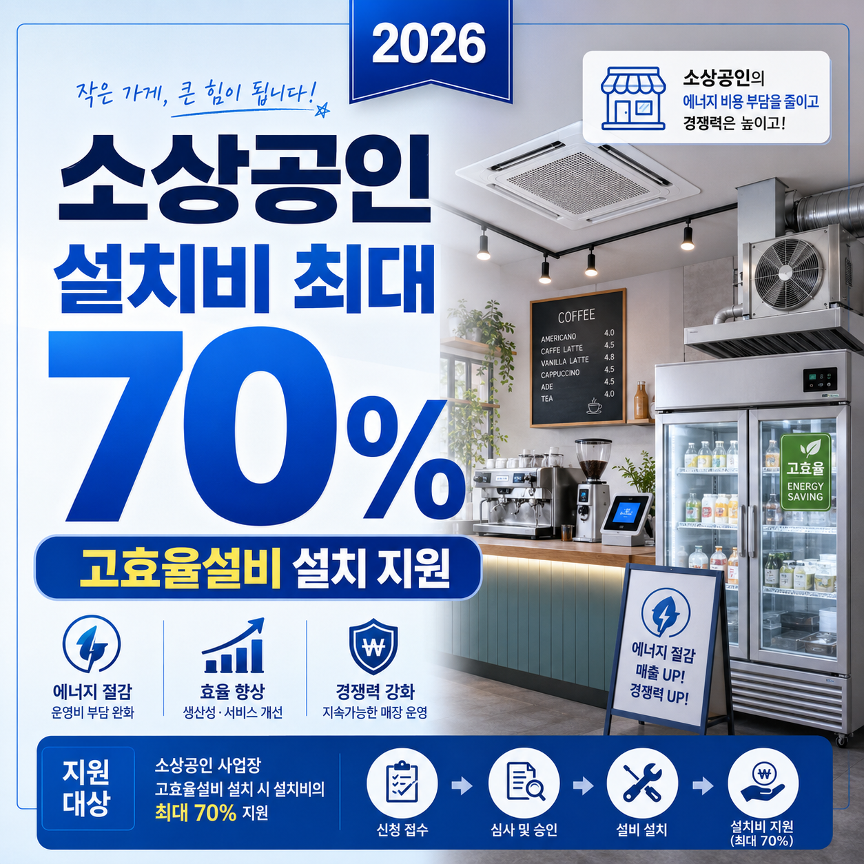 2026 소상공인 에너지효율향상 지원사업 설치비 최대 70% 지원 안내