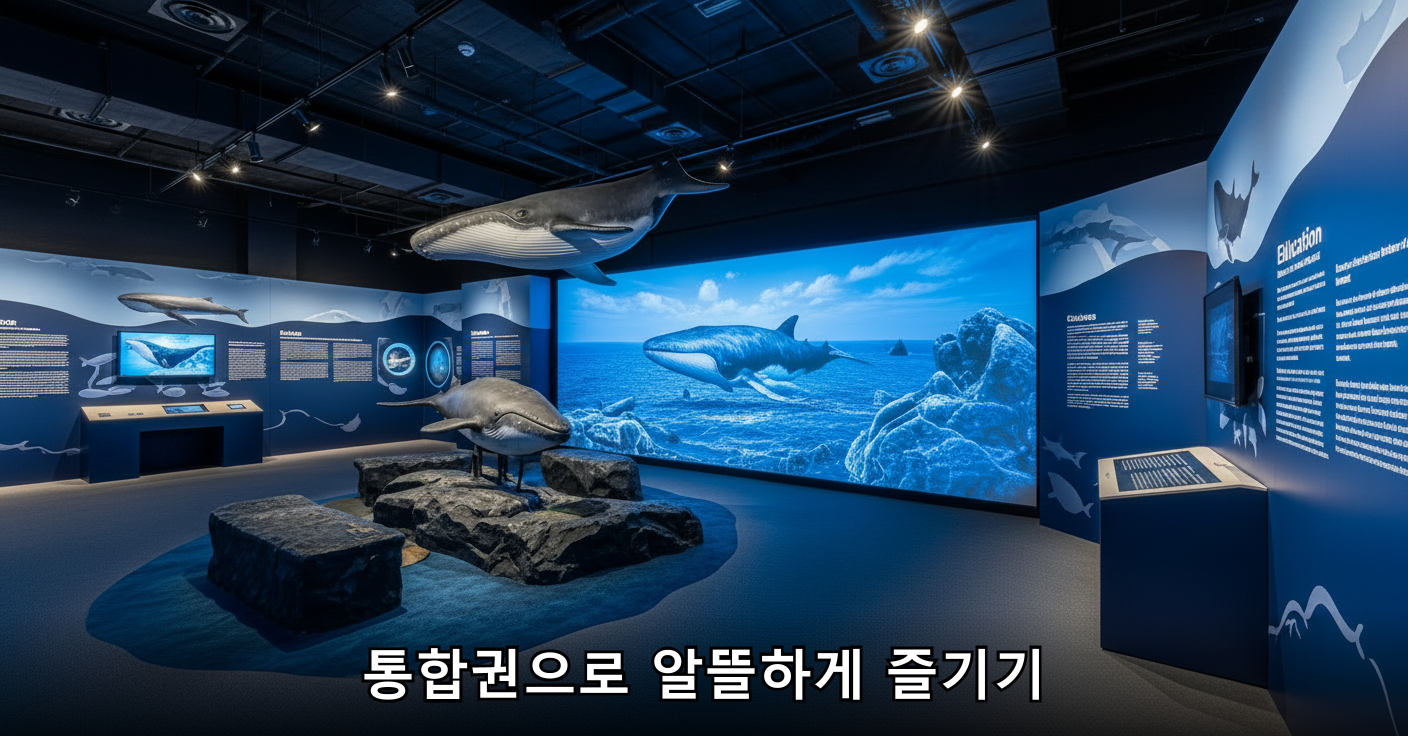 고래 생태를 immersive하게 경험하는 전시관 내부
