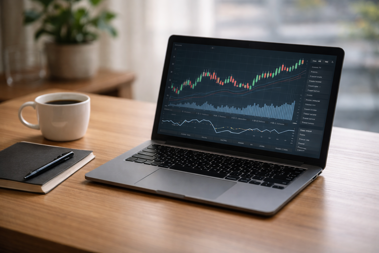 디지털 금융 데이터 흐름과 통제 개념을 표현한 미니멀 작업 공간