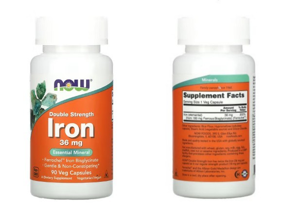 NOW Foods, 아연(Iron), 철분, 더블 스트렝스, 36mg, 베지 캡슐 90정