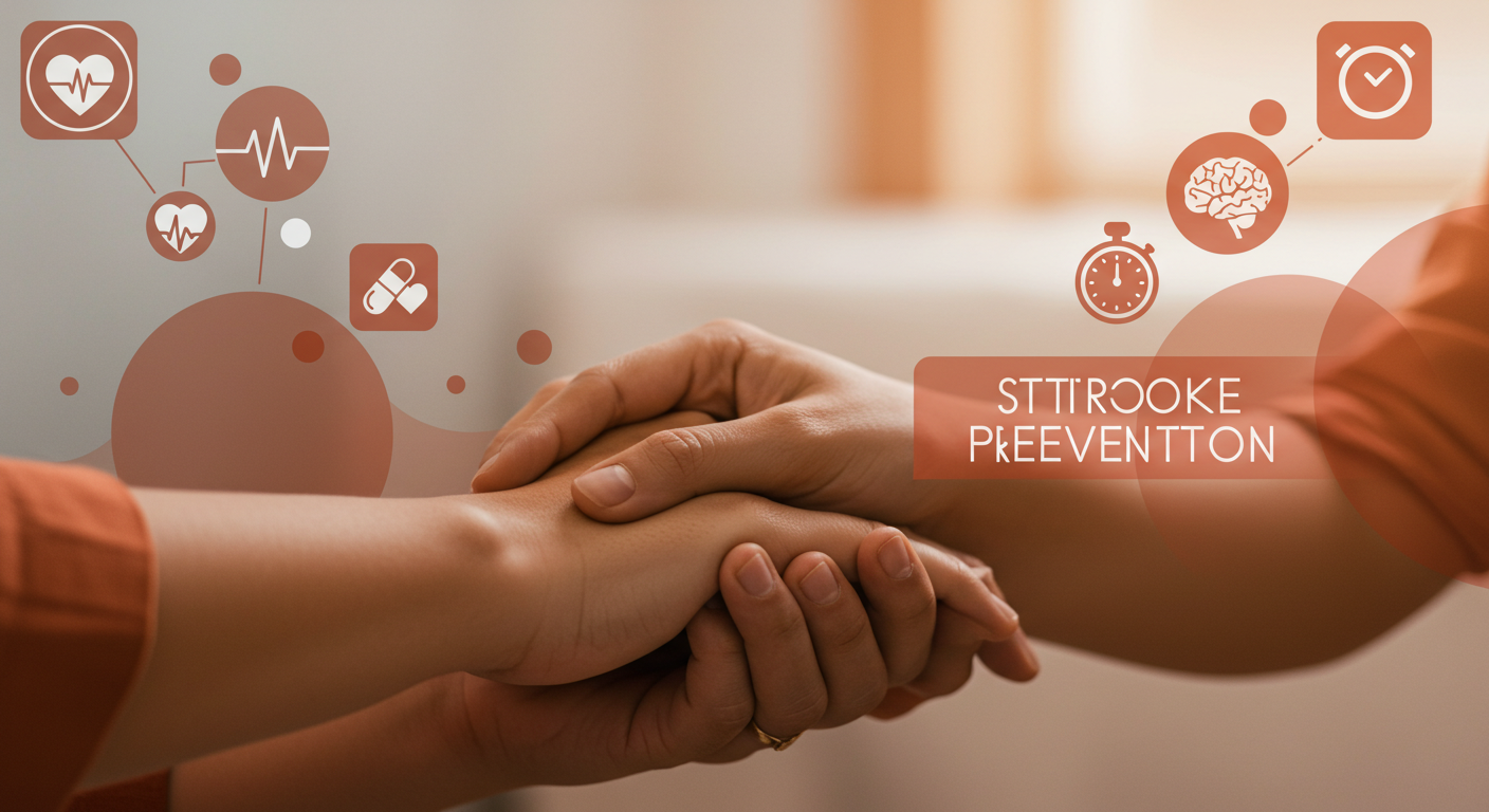 한 사람이 다른 사람의 손을 부드럽게 잡고 있는 따뜻하고 편안한 장면은 뇌졸중 예방 및 회복에 대한 관심과 지지를 상징하는 사진