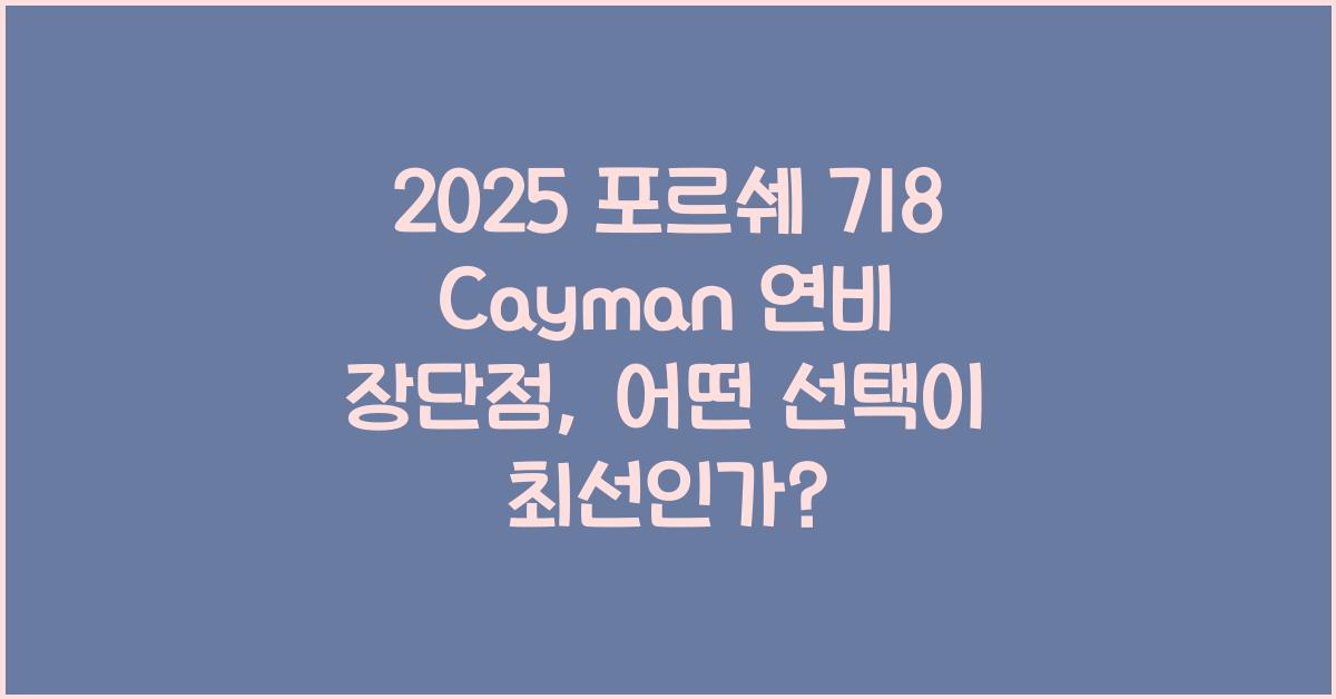 2025 포르쉐 718 Cayman 연비 장단점