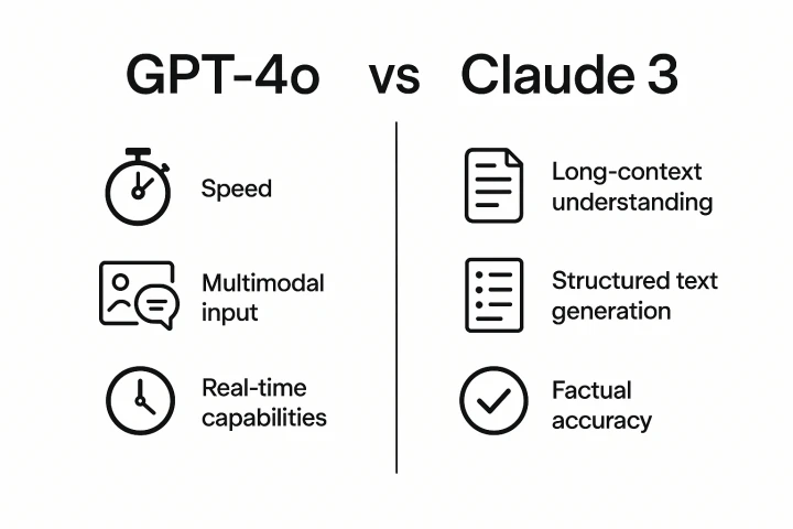 GPT-4o์ Claude 3์ ํต์ฌ ๊ธฐ๋ฅ์ ์๊ฐ์ ์ผ๋ก ์์ฝ