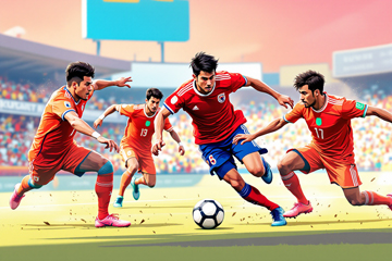 붉은 유니폼을 입은 대한민국 축구 대표팀 선수들이 경기 중 투톱 전술로 쿠웨이트 상대 수비를 돌파하는 장면
