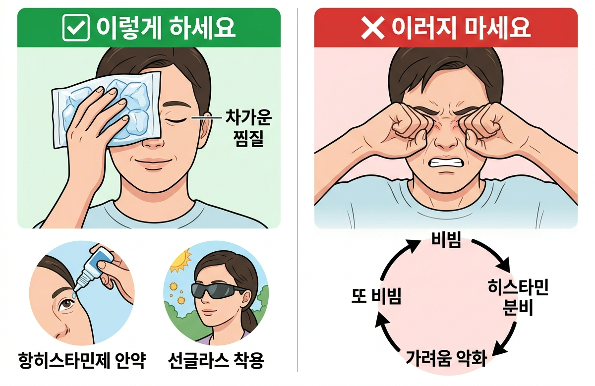 알레르기 결막염 관리법, 냉찜질 눈 가려움, 눈 비비면 안되는 이유, 항히스타민 안약