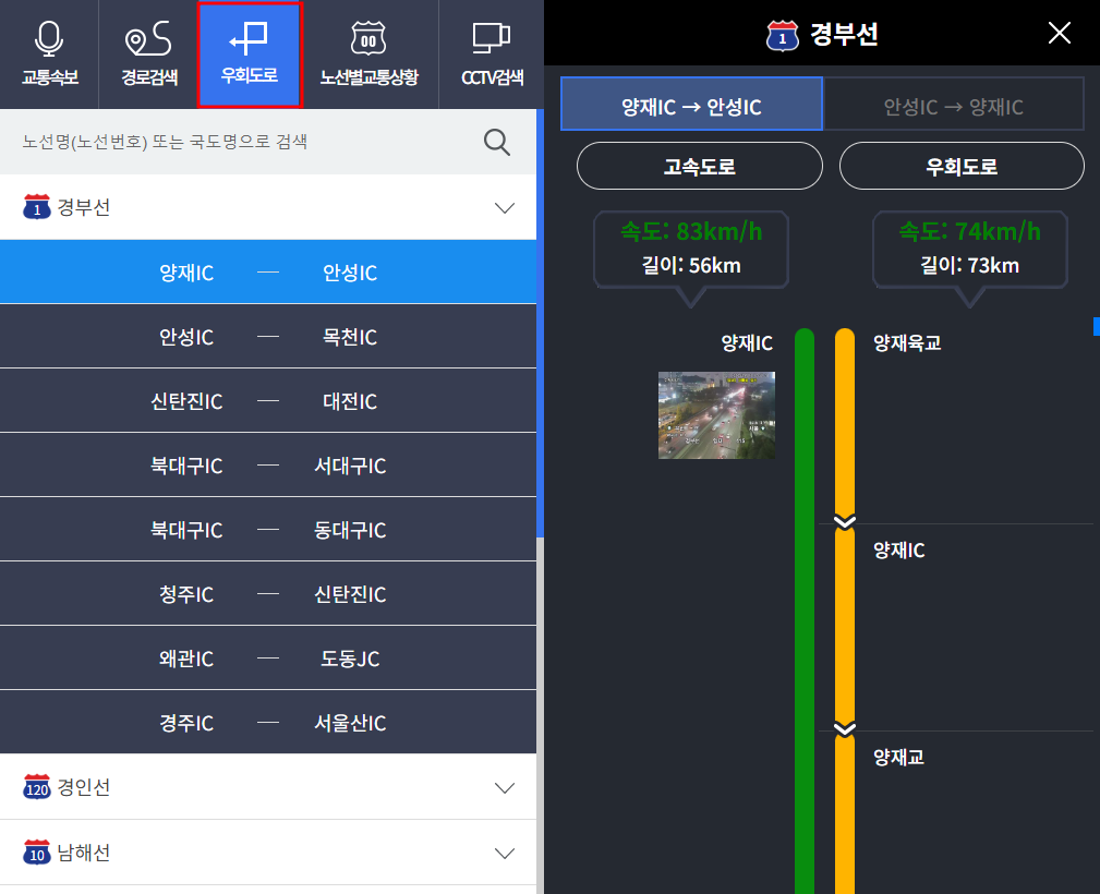 고속도로 교통상황 CCTV 실시간