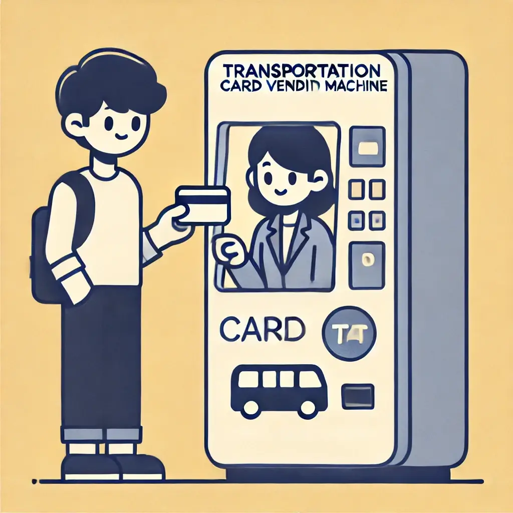 교통카드 발급기에서 카드를 신청하는 청년.