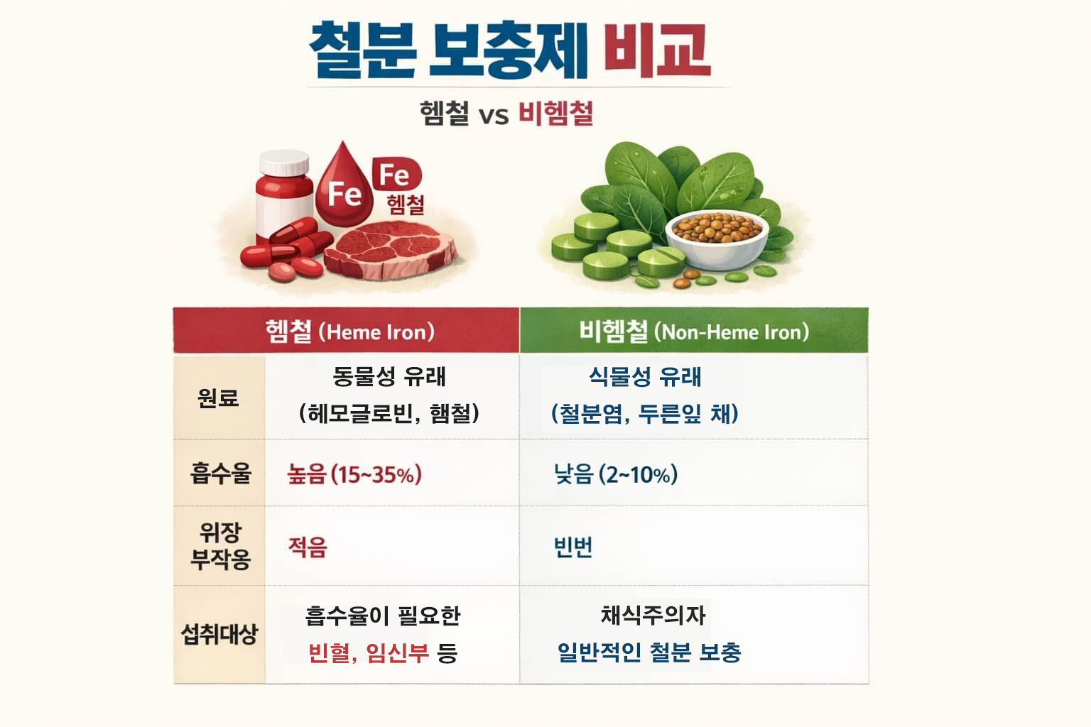 철분 보충제 헴철 비헴철 종류 비교