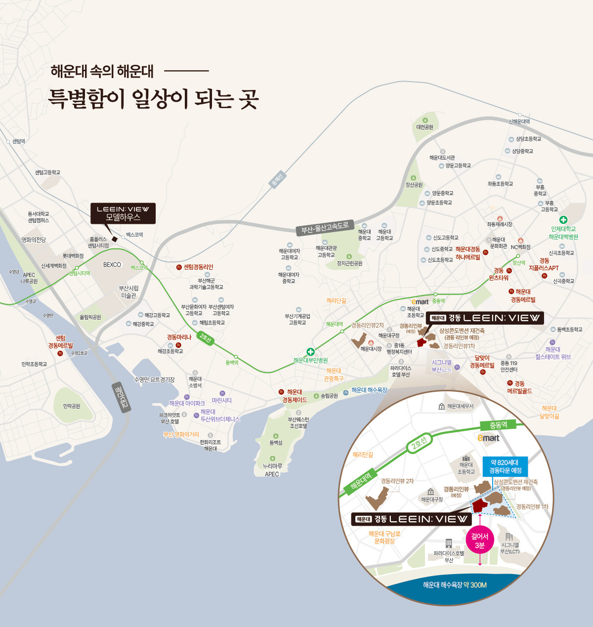 입지 환경: 해수욕장, 해운대역