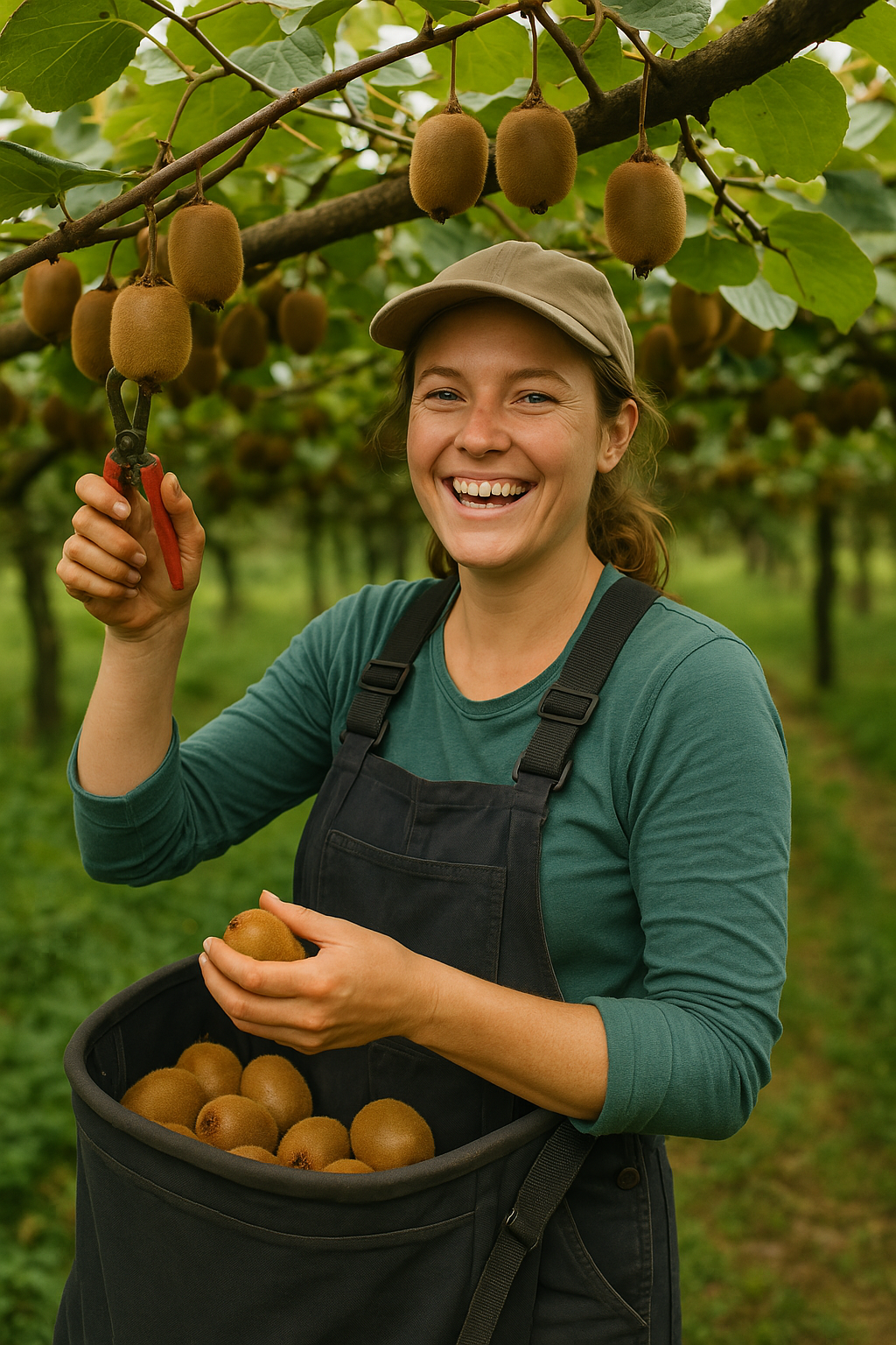 뉴질랜드 키위농장에서 웃으며 근무중