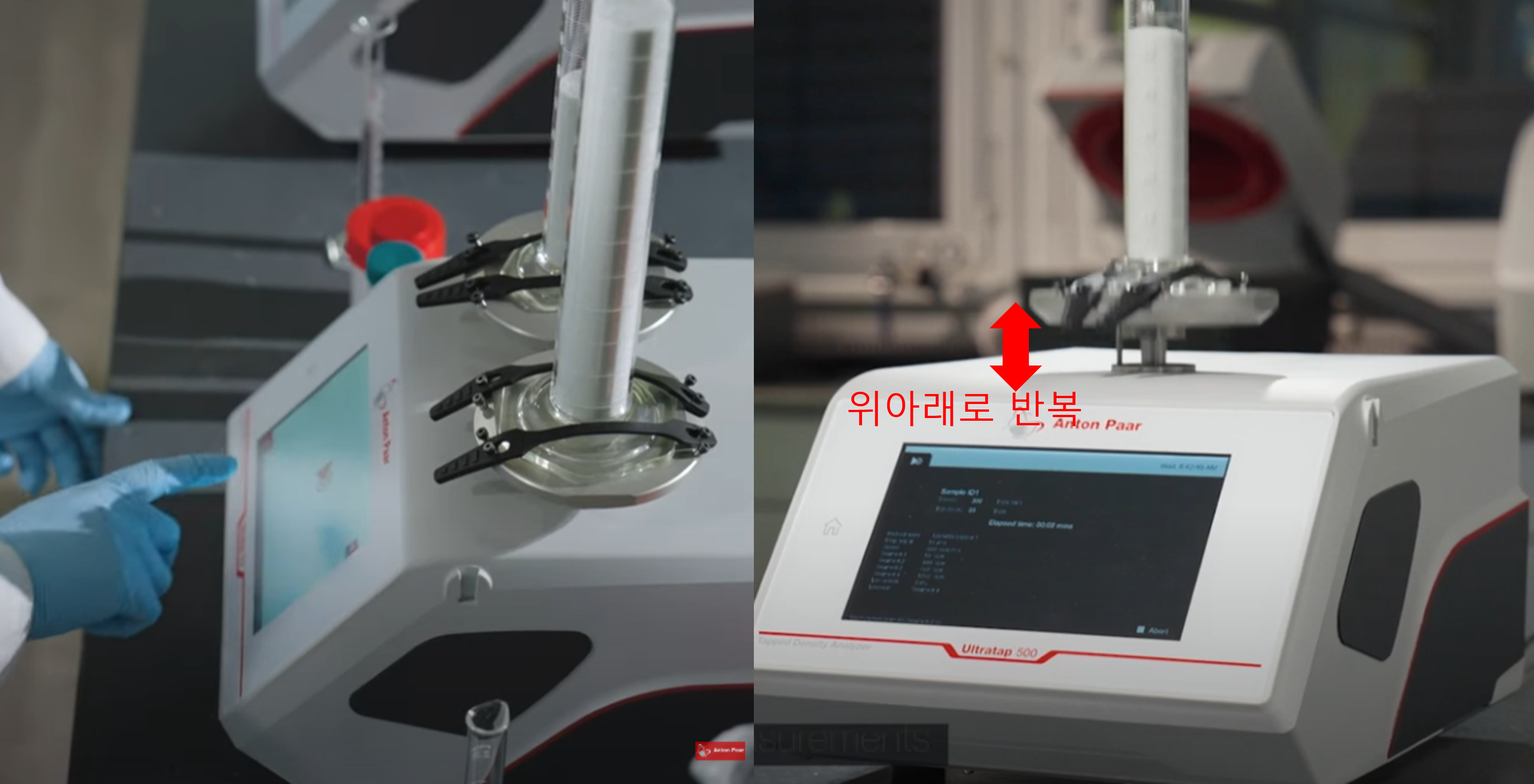 탭밀도 측정방식 및 측정장비를 나타내는 그림