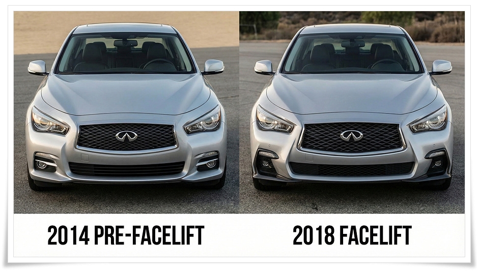 인피니티 Q50 초기형 2014 후기형 2018 페이스리프트 전면 그릴 비교