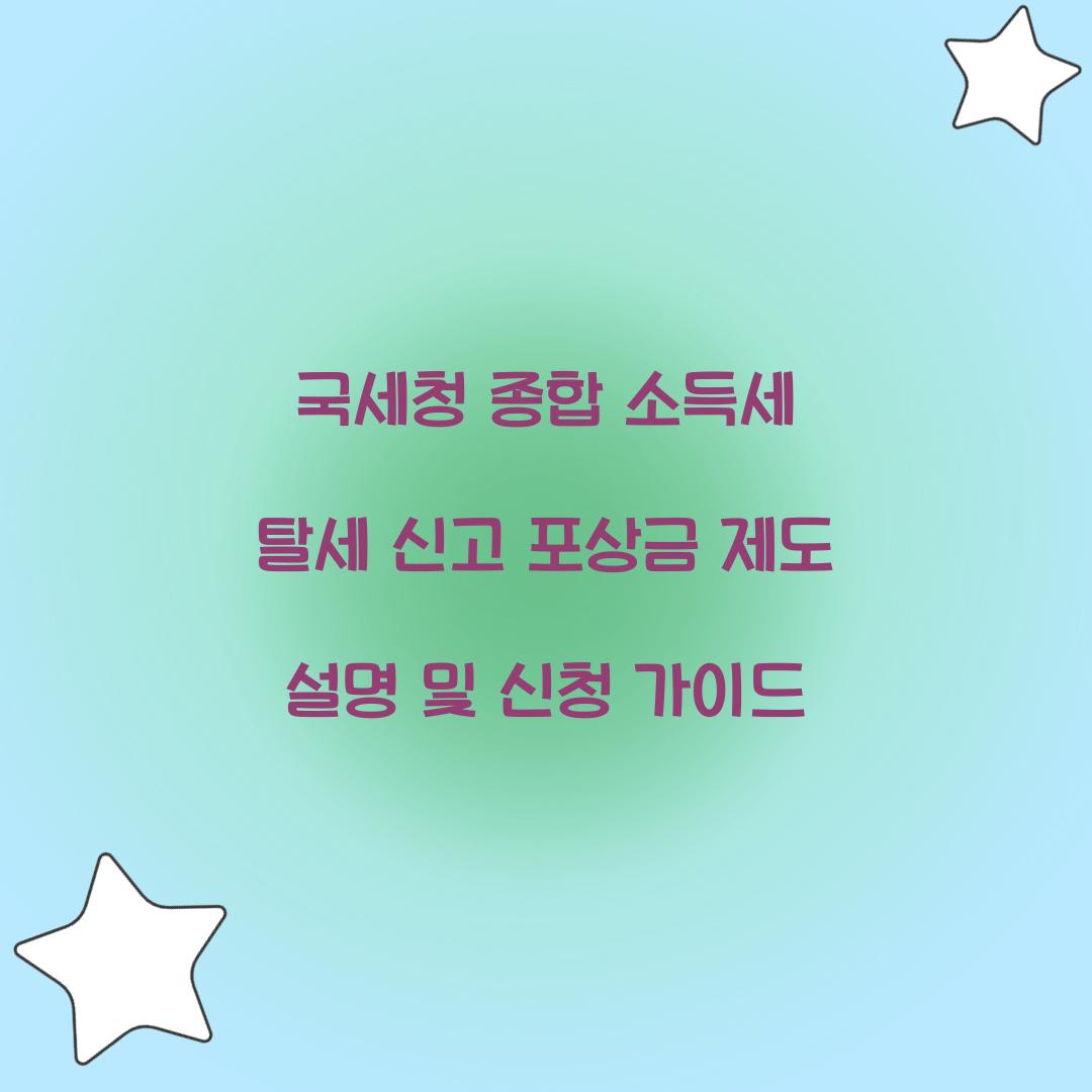국세청 종합 소득세 탈세 신고 포상금 제도 설명