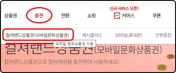 상품권, (충전), 전환, 쇼핑, 커머스, 쿠폰...
(컬쳐랜드상품권(모다일문화상품권)), 캐시플러스, 모바일(휴대폰), 간편충전...