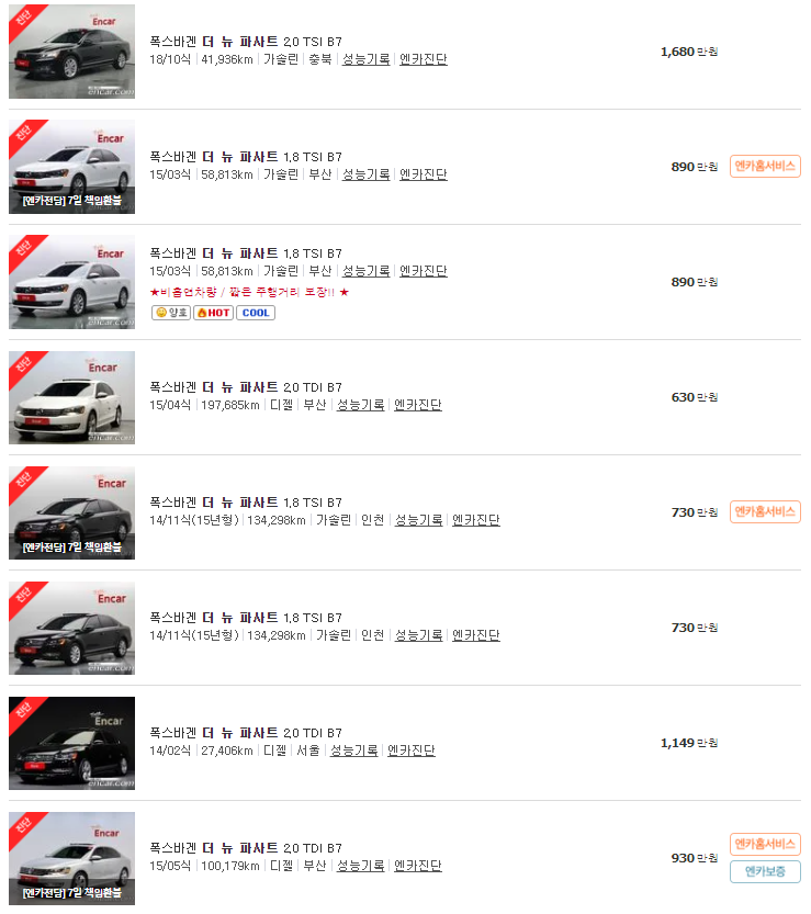폭스바겐 더 뉴 파사트 중고차 가격