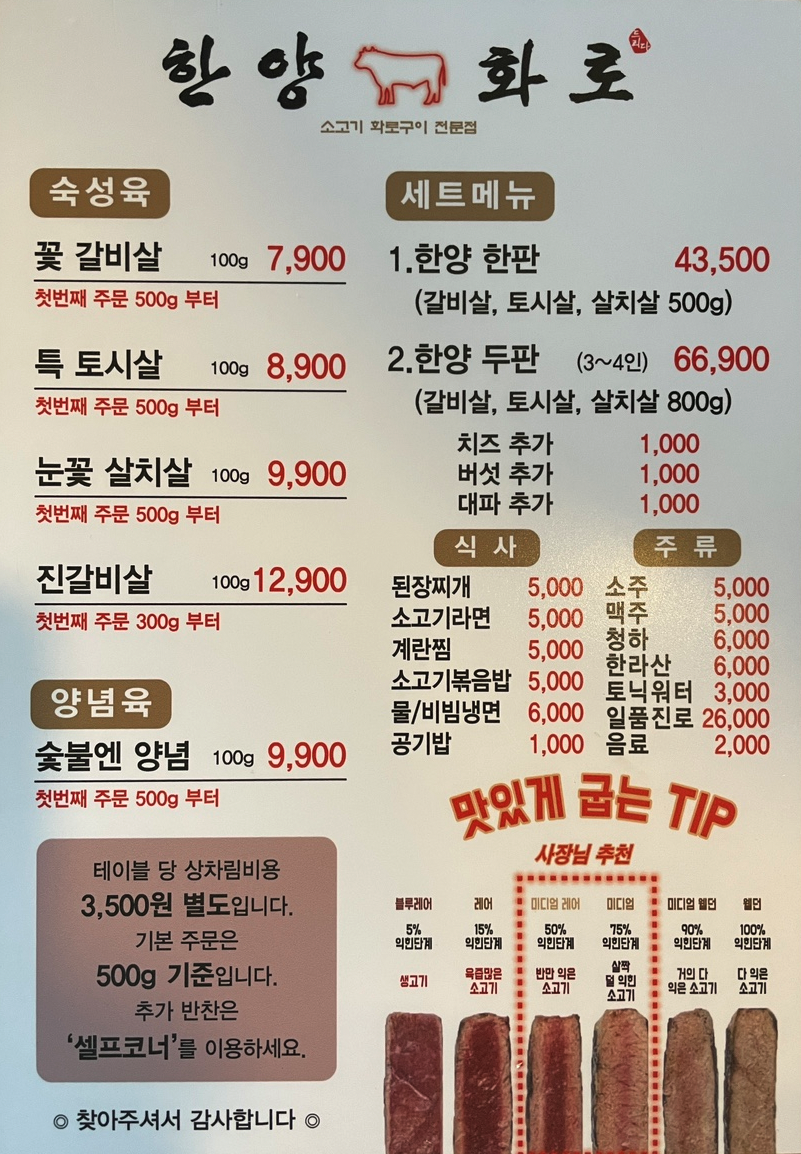 한양화로메뉴