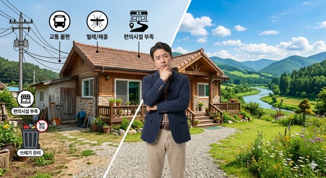 전원주택 단점과 현실적인 생활 문제 비교 이미지