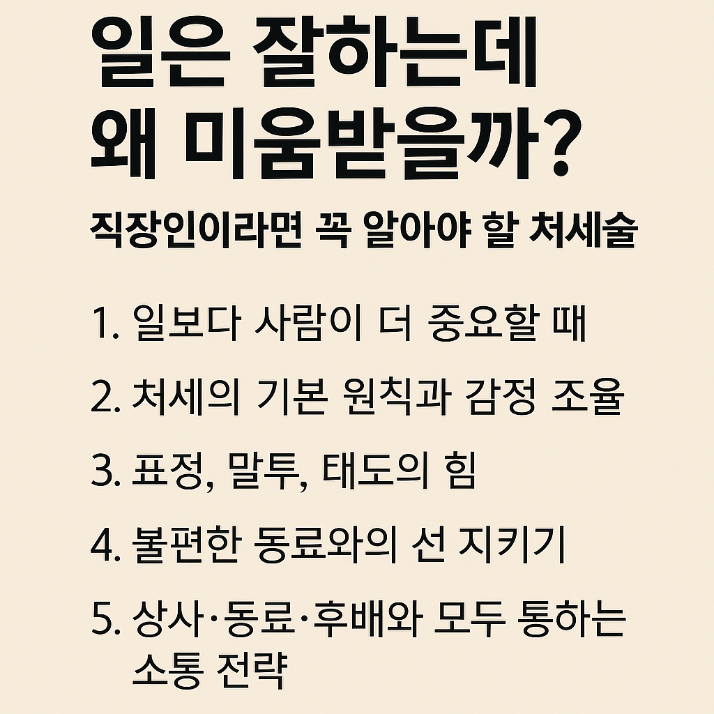 일은 잘하는데 미움받는 이유와 직장 처세술 핵심 5가지를 담은 요약형 썸네일