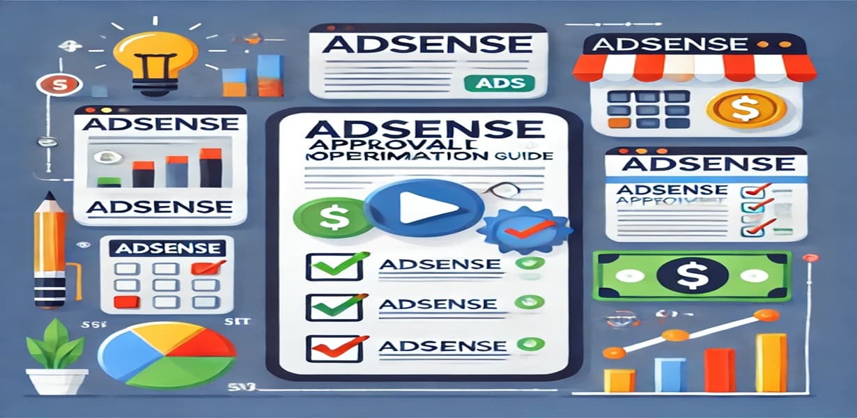 구글 애드센스 승인 절차와 수익화 전략을 시각적으로 설명하는 인포그래픽 구성