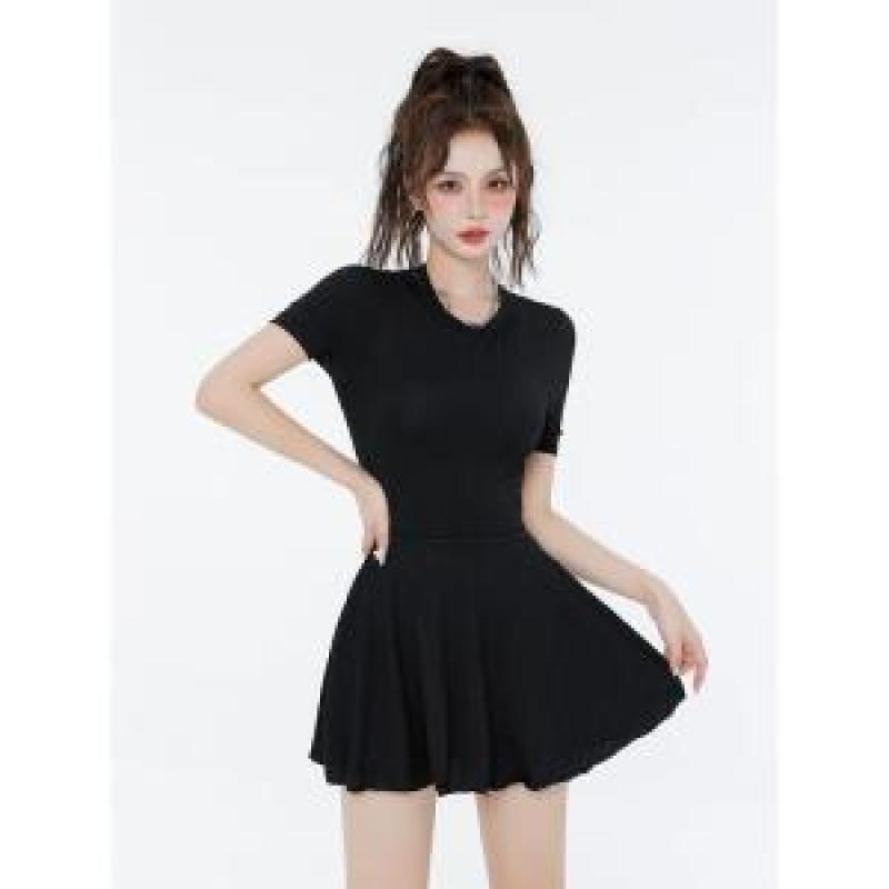 유교걸수영복 체형커버 반팔 수영복 통통녀 뱃살보정 원피스형