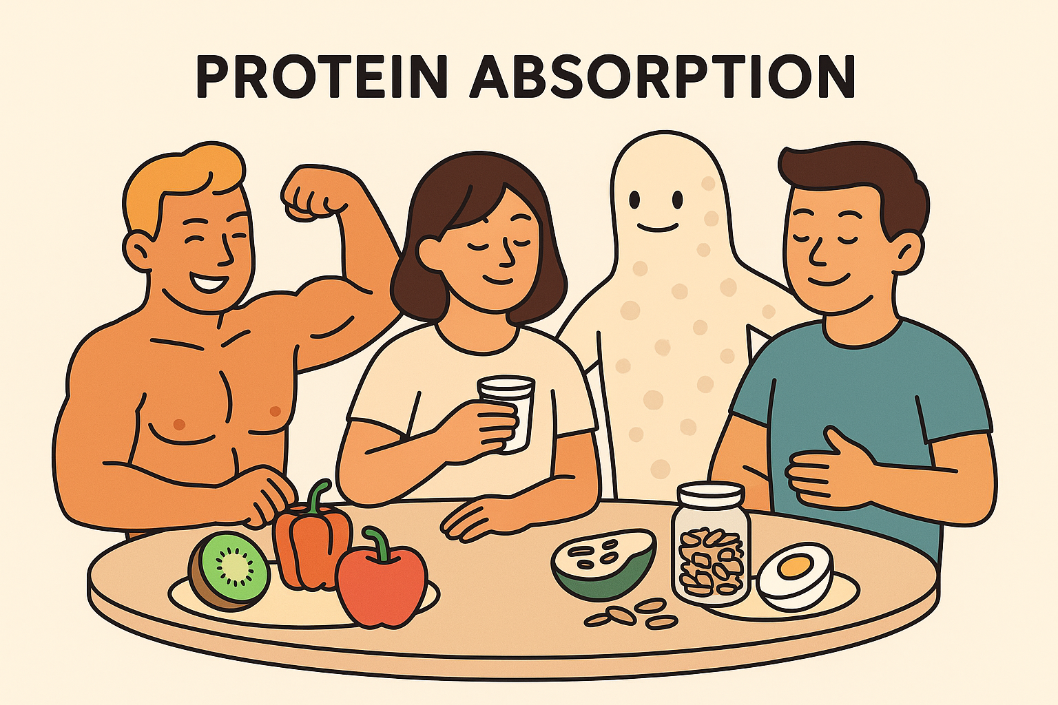 단백질 흡수를 돕는 비타민C, 아연, 프로바이오틱스 등 식품 일러스트