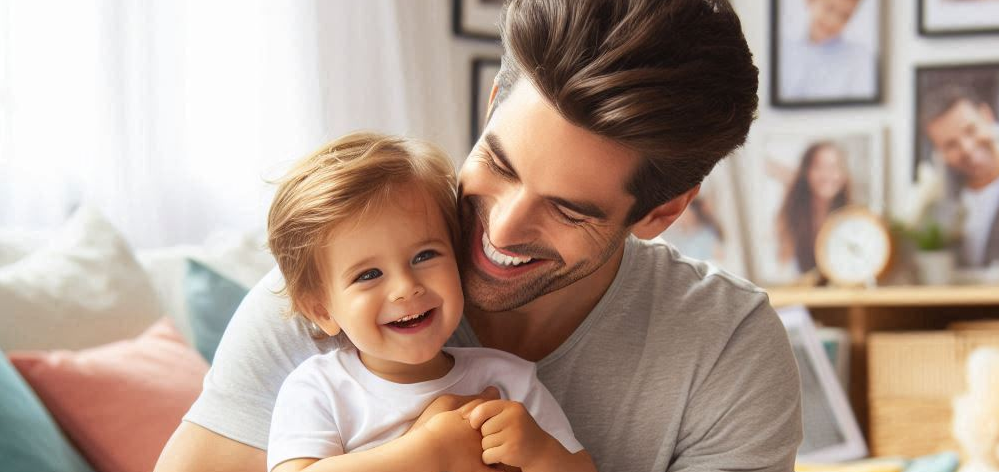 아이를 돌보며 행복해 하는 없던 아빠의 모습을 그려보았습니다