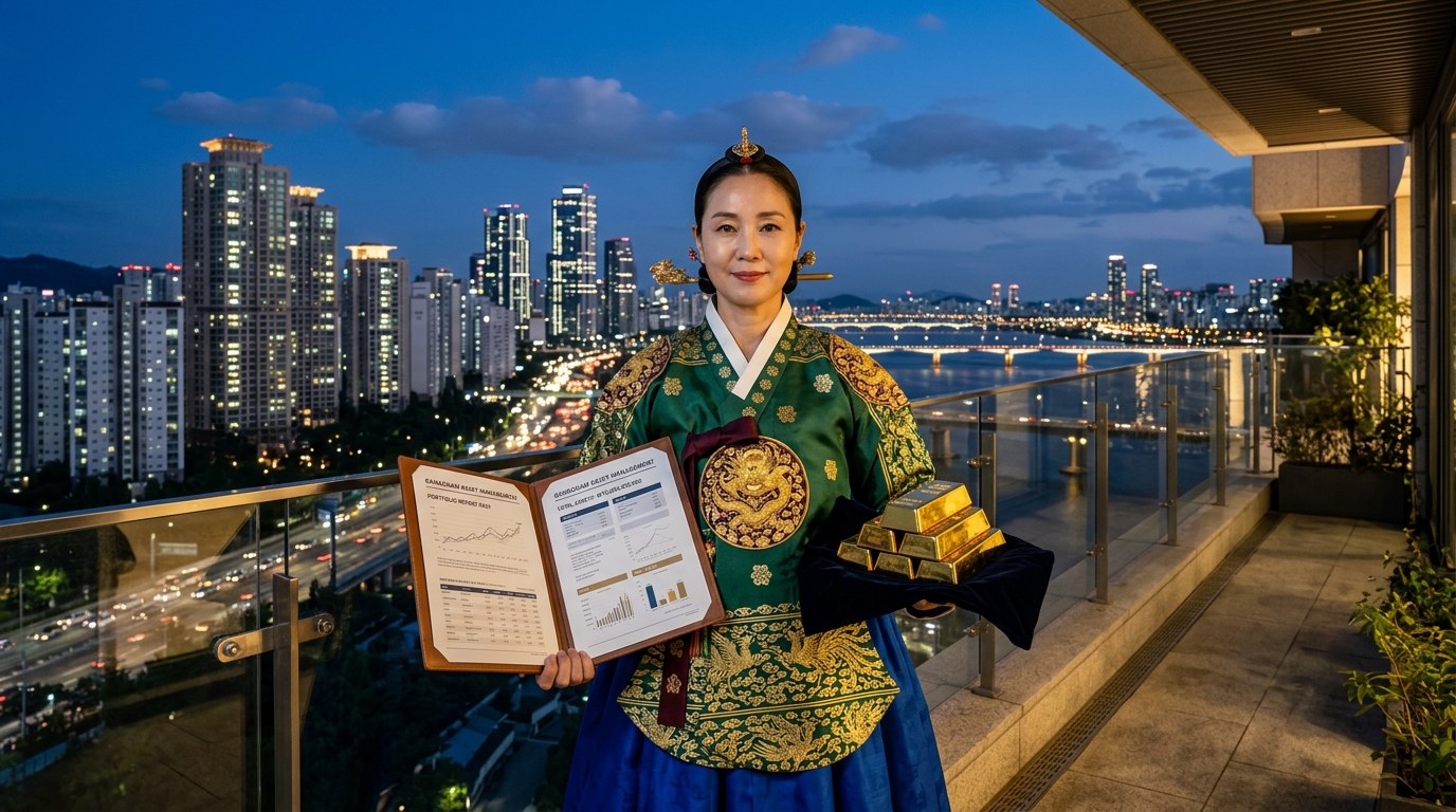 강남 최고급 아파트 배경 앞의 21세기대군부인과 재무제표